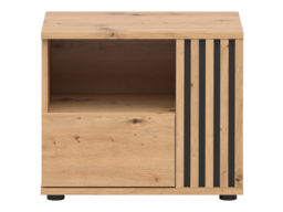 Bedside Cabinet Right Side Table Nightstand 1 Drawer Compact Storage Bedroom Unit Black and Oak with Slats – Vabres - thumbnail 3