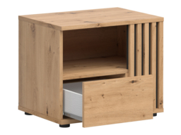 Bedside Cabinet Right Side Table Nightstand 1 Drawer Compact Storage Bedroom Unit Black and Oak with Slats – Vabres - thumbnail 4