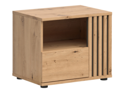 Bedside Cabinet Right Side Table Nightstand 1 Drawer Compact Storage Bedroom Unit Black and Oak with Slats – Vabres - thumbnail 2