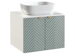 Bathroom Set 600mm Vanity Cabinet Ceramic Sink Unit Floating Ribbed Fluted Soft Green with White Worktop - Cara - thumbnail 3