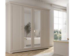 Large Mirror Wardrobe 4 Door Storage Cabinet Quadruple Wardrobe 2 Mirrored Doors Shaker Style Cashmere Beige - Anga - thumbnail 1