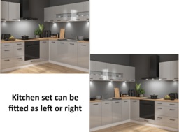 Kitchen Corner Cabinets Units Grey Gloss Modern Freestanding 11 Cupboards Complete L Shaped Set DIY Fitted - Junona - thumbnail 3