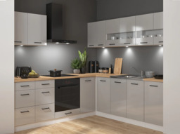 Kitchen Corner Cabinets Units Grey Gloss Modern Freestanding 11 Cupboards Complete L Shaped Set DIY Fitted - Junona - thumbnail 2