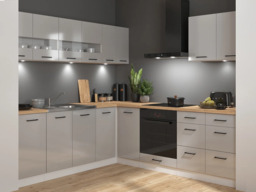 Kitchen Corner Cabinets Units Grey Gloss Modern Freestanding 11 Cupboards Complete L Shaped Set DIY Fitted - Junona - thumbnail 1