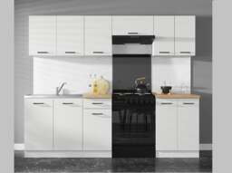 Kitchen Larder Unit Tall Cabinet Pantry 500mm Right Freestanding Cupboard Chalk White Gloss Storage - Junona - thumbnail 2