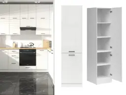 Kitchen Larder Unit Tall Cabinet Pantry 500mm Right Freestanding Cupboard Chalk White Gloss Storage - Junona - thumbnail 1