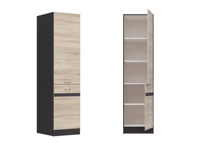 Kitchen Larder Unit 500mm Cabinet Pantry Cupboard Right Free Standing Storage Dark Wood Wenge / Oak Effect - Junona - image 1