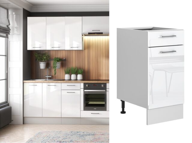 Kitchen Drawer Unit 400mm Narrow Cabinet Freestanding Slim Storage Cupboard White High Gloss - Ella - image 1
