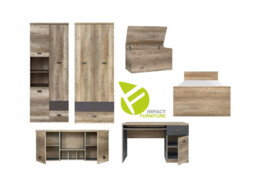 Bedroom Furniture Set: 6 Units Student Children's Study Room Storage Oak Effect / Grey Urban - Malcolm - thumbnail 4