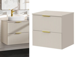 Bathroom Vanity Unit Countertop 600mm Ribbed Textured Cashmere Beige Wall Hung Floating Cabinet - Adel - thumbnail 1