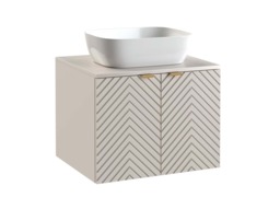 Bathroom Vanity Unit with Basin 600mm Countertop Fluted Cashmere Beige Floating Cabinet - Cara - thumbnail 4