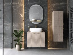 Bathroom Vanity Unit Countertop with Basin 600mm Herringbone Fluted Cashmere Beige Floating Cabinet - Cara - thumbnail 2