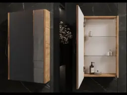 Bathroom Mirror Cabinet Mirrored Small Wall Unit Slimline Cupboard 400mm Storage Gold Craft Oak – Avir - thumbnail 2