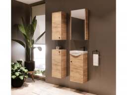 Bathroom Mirror Cabinet Mirrored Small Wall Unit Slimline Cupboard 400mm Storage Gold Craft Oak – Avir - thumbnail 3