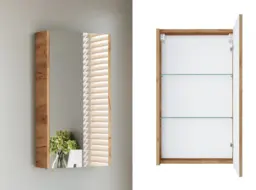 Bathroom Mirror Cabinet Mirrored Small Wall Unit Slimline Cupboard 400mm Storage Gold Craft Oak – Avir