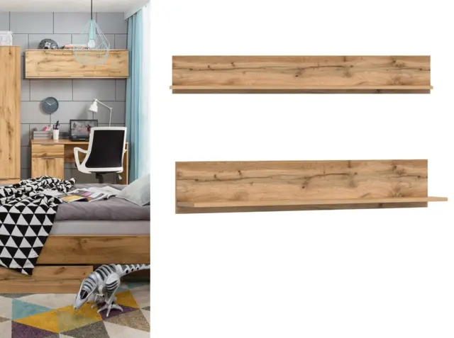 Small Wall Mounted Shelf Modern Wall Hung Storage Panel Floating Oak Effect Unit 135cm - Zele - image 1