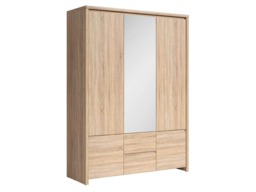 Triple Wardrobe with Drawers and Mirror Modern 3 Door Handlless Storage Sonoma Oak - Kaspian - thumbnail 3