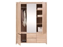 Triple Wardrobe with Drawers and Mirror Modern 3 Door Handlless Storage Sonoma Oak - Kaspian - thumbnail 4