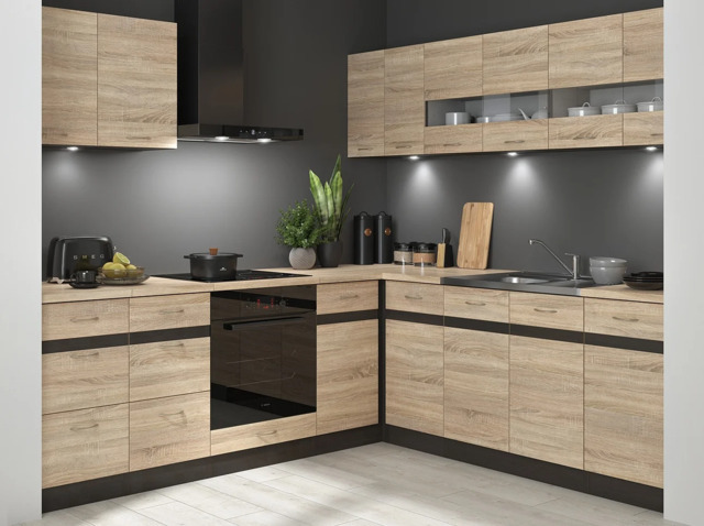 Fitted Kitchen Right Corner Set Wood Effect Cabinets Oak Wenge Effect Freestanding 11 Cupboard Complete DIY Junona - image 1