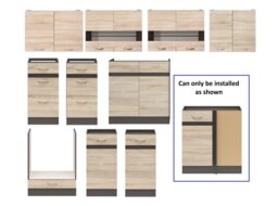 Fitted Kitchen Right Corner Set Wood Effect Cabinets Oak Wenge Effect Freestanding 11 Cupboard Complete DIY Junona - thumbnail 3
