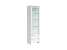 Glass Display Cabinet Tall Glazed Unit Slim Dresser with Drawers LED Lights Modern White Matt - Kaspian - thumbnail 4