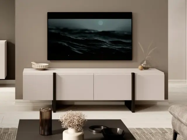 Beige TV Cabinet Media Stand 160cm Entertainment Unit for up to 65 inch TV Modern Cashmere Black - Kiznie - image 1
