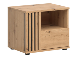 Bedside Cabinet Left Side Table Nightstand 1 Drawer Compact Storage Bedroom Unit Black and Oak with Slats – Vabres - thumbnail 3