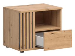 Bedside Cabinet Left Side Table Nightstand 1 Drawer Compact Storage Bedroom Unit Black and Oak with Slats – Vabres - thumbnail 4