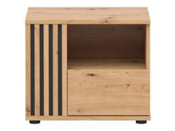 Bedside Cabinet Left Side Table Nightstand 1 Drawer Compact Storage Bedroom Unit Black and Oak with Slats – Vabres - thumbnail 2