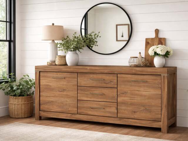 Extra Large Sideboard Wide Dresser Modern 2m Long Buffet Cabinet Drawer Storage Unit 200cm Medium Oak - Gent - image 1