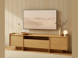 Large TV Stand Cabinet 200cm Wide Modern Storage Unit Washed Light Oak Handleless - Japandi - thumbnail 2