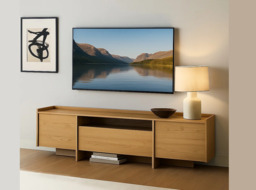 Large TV Stand Cabinet 200cm Wide Modern Storage Unit Washed Light Oak Handleless - Japandi - thumbnail 1