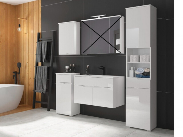 Bathroom Furniture Set with Tallboy 800mm Vanity Floor or Wall Sink Unit Storage Cabinet White Gloss 5PC - Spice - image 1