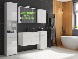 Bathroom Furniture Set with Tallboy 800mm Vanity Floor or Wall Sink Unit Storage Cabinet White Gloss 5PC - Spice - thumbnail 2
