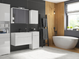 Bathroom Furniture Set with Tallboy 800mm Vanity Floor or Wall Sink Unit Storage Cabinet White Gloss 5PC - Spice - thumbnail 3