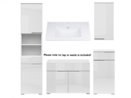Bathroom Furniture Set with Tallboy 800mm Vanity Floor or Wall Sink Unit Storage Cabinet White Gloss 5PC - Spice - thumbnail 4