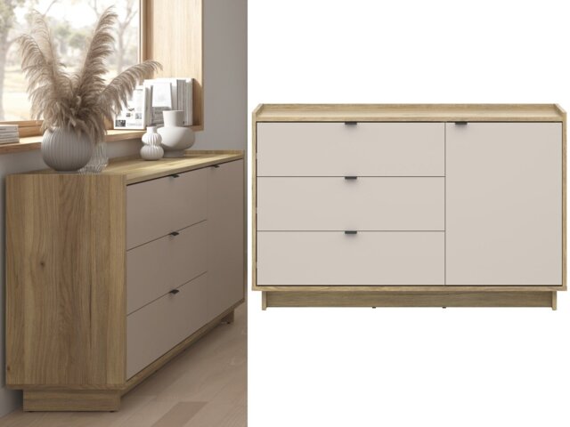 Beige Sideboard Cabinet with Drawers Oak Buffet Living Room Bedroom Large Storage Unit - Dalva - image 1