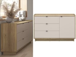 Beige Sideboard Cabinet with Drawers Oak Buffet Living Room Bedroom Large Storage Unit - Dalva - thumbnail 1