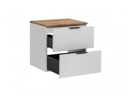 Bathroom Vanity Unit 600mm Ribbed Textured White Oak Effect Countertop Wall Hung Floating - Adel - thumbnail 3