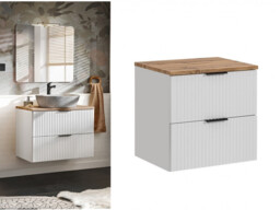 Bathroom Vanity Unit 600mm Ribbed Textured White Oak Effect Countertop Wall Hung Floating - Adel - thumbnail 1