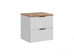 Bathroom Vanity Unit 600mm Ribbed Textured White Oak Effect Countertop Wall Hung Floating - Adel - thumbnail 2