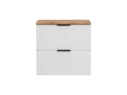 Bathroom Vanity Unit 600mm Ribbed Textured White Oak Effect Countertop Wall Hung Floating - Adel - thumbnail 4