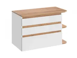 Curved Bathroom Vanity Unit Wall Hung Cabinet with Countertop and Drawers Modern White Gloss and Oak - Platinum - thumbnail 4
