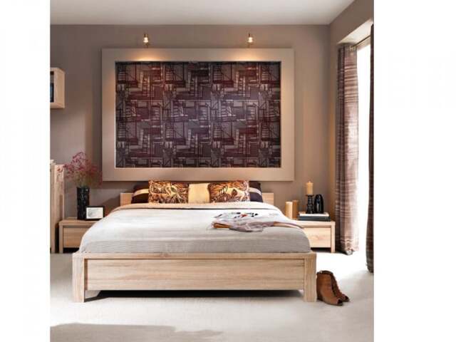 Bedroom Furniture Set Euro 140cm Double Bed Frame Solid Wood Slats 2 Bedsides Sonoma Oak Effect - Kaspian - image 1