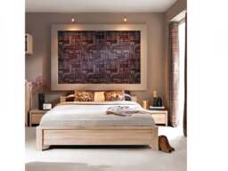 Bedroom Furniture Set Euro 140cm Double Bed Frame Solid Wood Slats 2 Bedsides Sonoma Oak Effect - Kaspian - thumbnail 1
