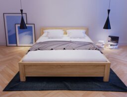 Bedroom Furniture Set Euro 140cm Double Bed Frame Solid Wood Slats 2 Bedsides Sonoma Oak Effect - Kaspian - thumbnail 3