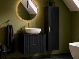 Black Bathroom Furniture Set Vanity Unit 600mm Worktop Basin Floating Modern Fluted Ribbed Luxury Cabinets - Adel - thumbnail 2