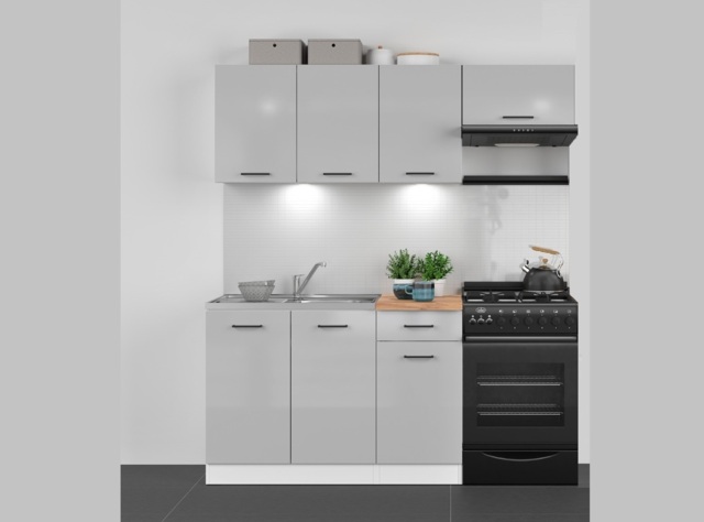 Kitchen Cabinet Set Kitchenette Units Modern Freestanding 5 Cupboards Light Grey Gloss 170cm DIY Complete - Junona - image 1