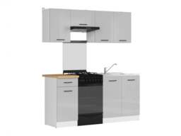 Kitchen Cabinet Set Kitchenette Units Modern Freestanding 5 Cupboards Light Grey Gloss 170cm DIY Complete - Junona - thumbnail 3