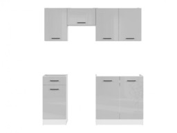 Kitchen Cabinet Set Kitchenette Units Modern Freestanding 5 Cupboards Light Grey Gloss 170cm DIY Complete - Junona - thumbnail 4
